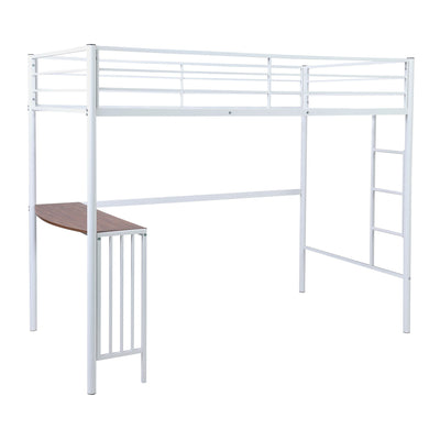 White Twin Over Full Size Metal Bunk Bed with Desk - Bunk Beds