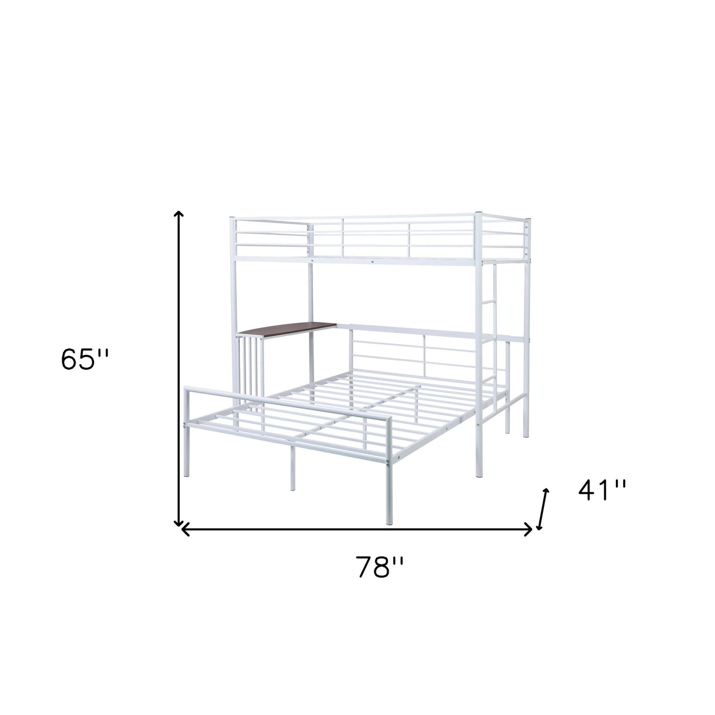 White Twin Over Full Size Metal Bunk Bed with Desk - Bunk Beds