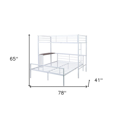 White Twin Over Full Size Metal Bunk Bed with Desk - Bunk Beds