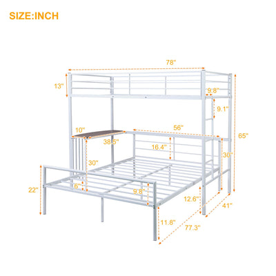 White Twin Over Full Size Metal Bunk Bed with Desk - Bunk Beds