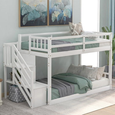 White Twin Over Twin Staircase Bunk Bed - Bunk Beds