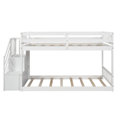 White Twin Over Twin Staircase Bunk Bed - Bunk Beds