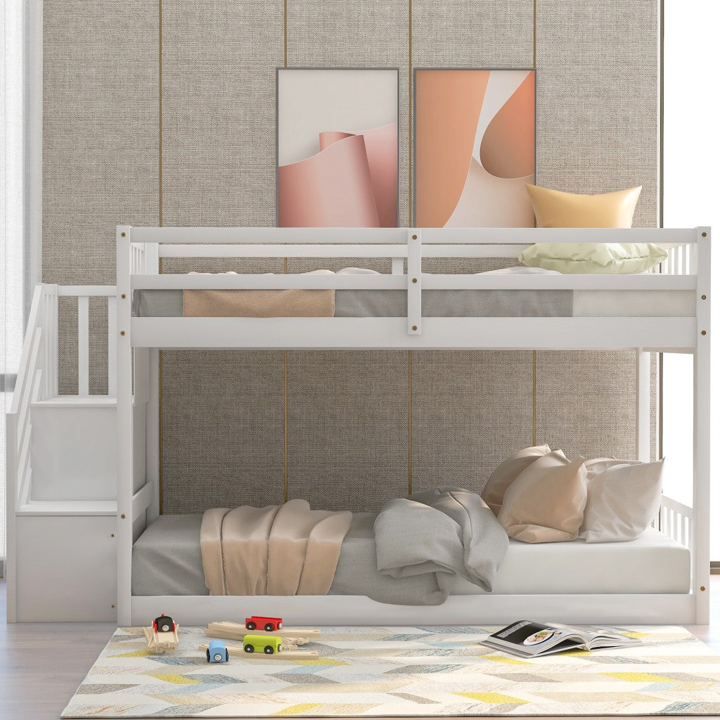 White Twin Over Twin Staircase Bunk Bed - Bunk Beds