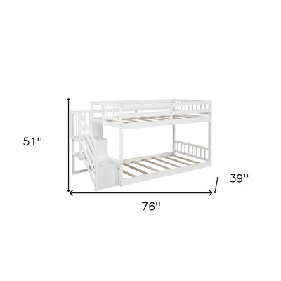 White Twin Over Twin Staircase Bunk Bed - Bunk Beds