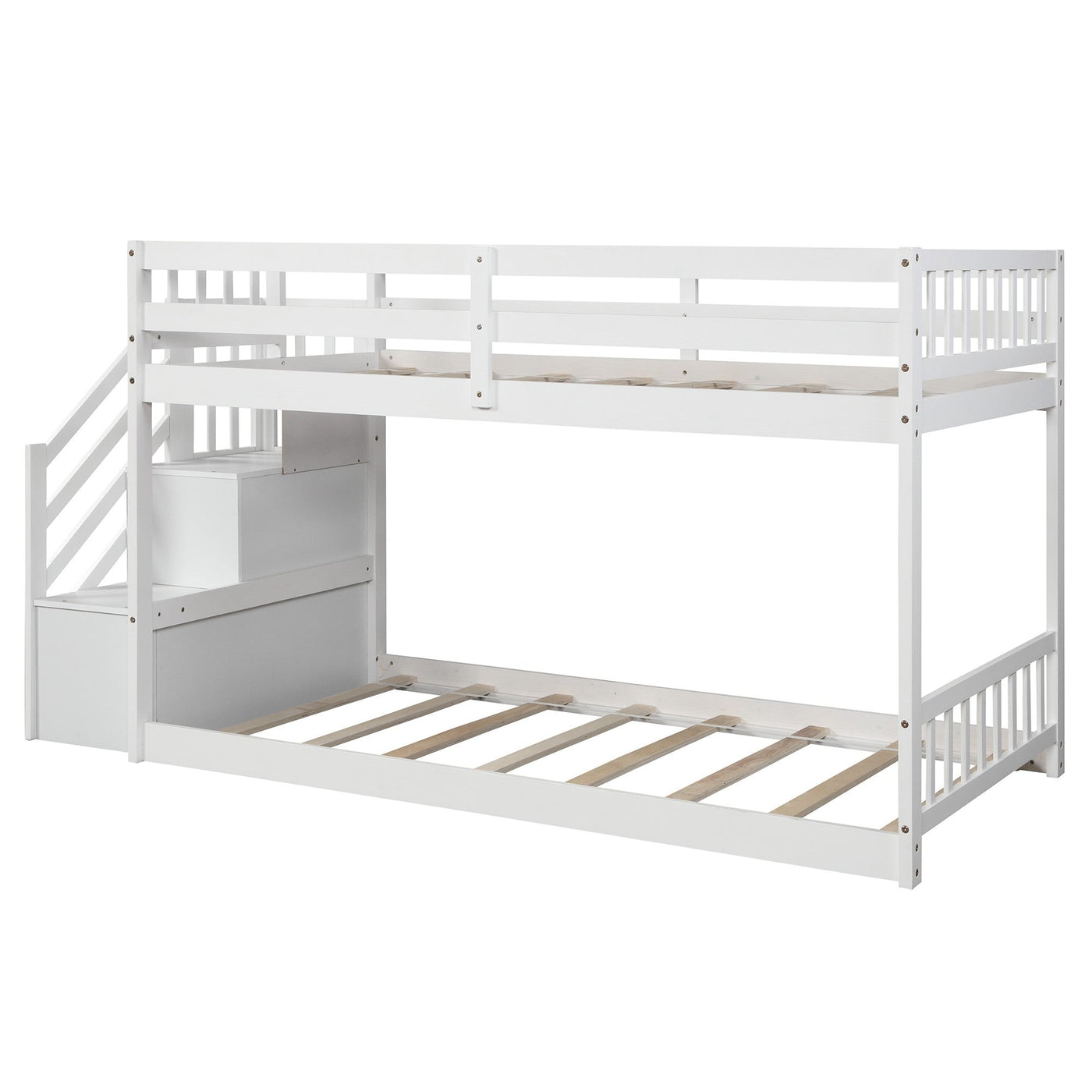 White Twin Over Twin Staircase Bunk Bed - Bunk Beds