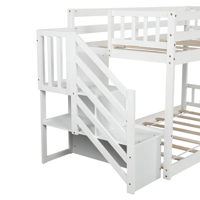 White Twin Over Twin Staircase Bunk Bed - Bunk Beds