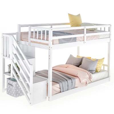 White Twin Over Twin Staircase Bunk Bed - Bunk Beds