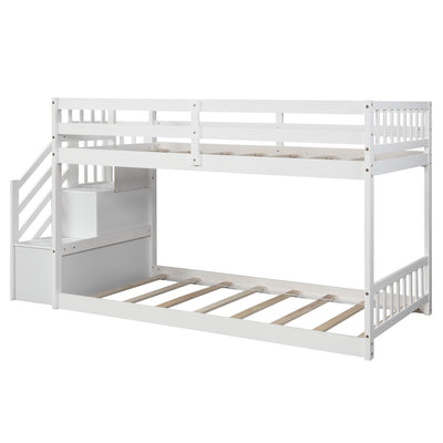 White Twin Over Twin Staircase Bunk Bed - Bunk Beds