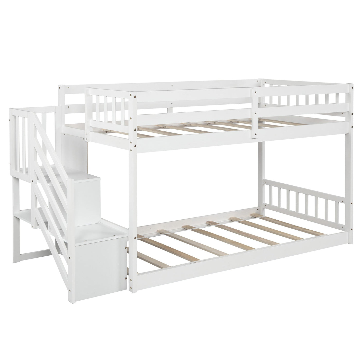 White Twin Over Twin Staircase Bunk Bed - Bunk Beds