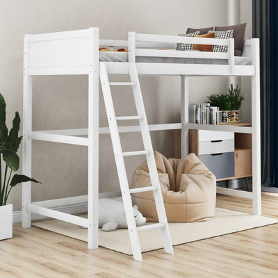 White Twin Size High Loft Bed - Loft Beds