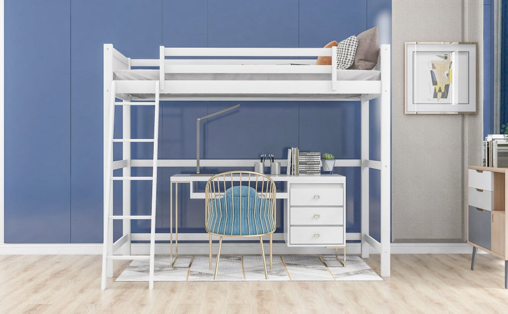 White Twin Size High Loft Bed - Loft Beds