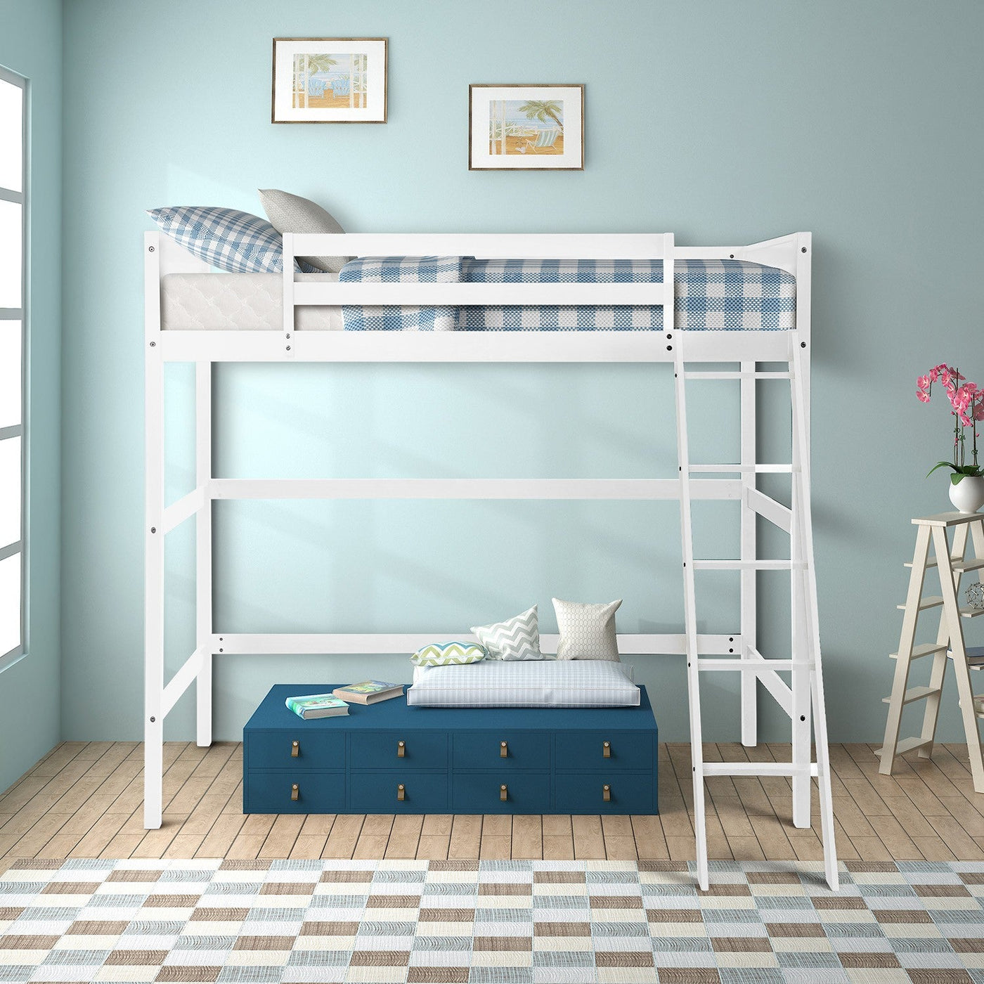 White Twin Size High Loft Bed - Loft Beds