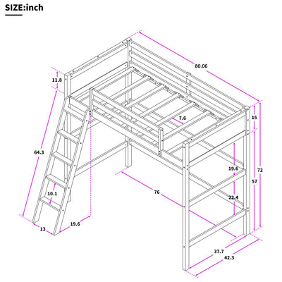 White Twin Size High Loft Bed - Loft Beds