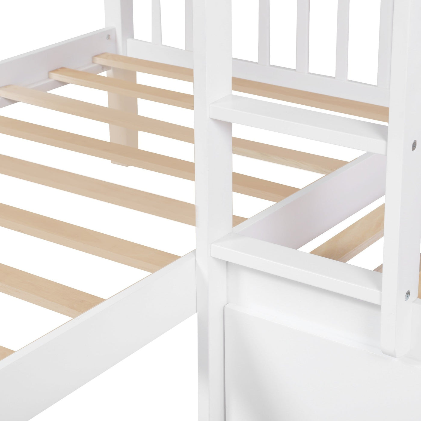 White Twin Size L Shaped Double Bunk Bed with Drawer - Bunk Beds