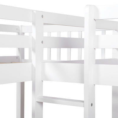 White Twin Size L Shaped Double Bunk Bed with Drawer - Bunk Beds