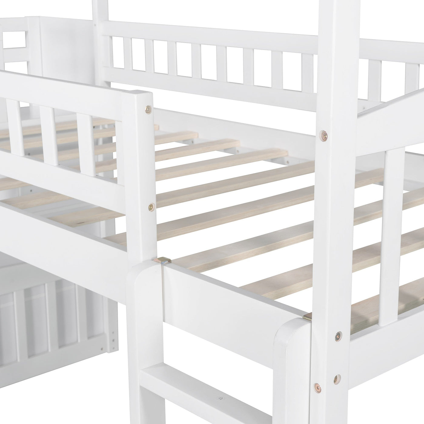 White Twin Size Playhouse Loft Bed With Drawers and Slide - Loft Beds