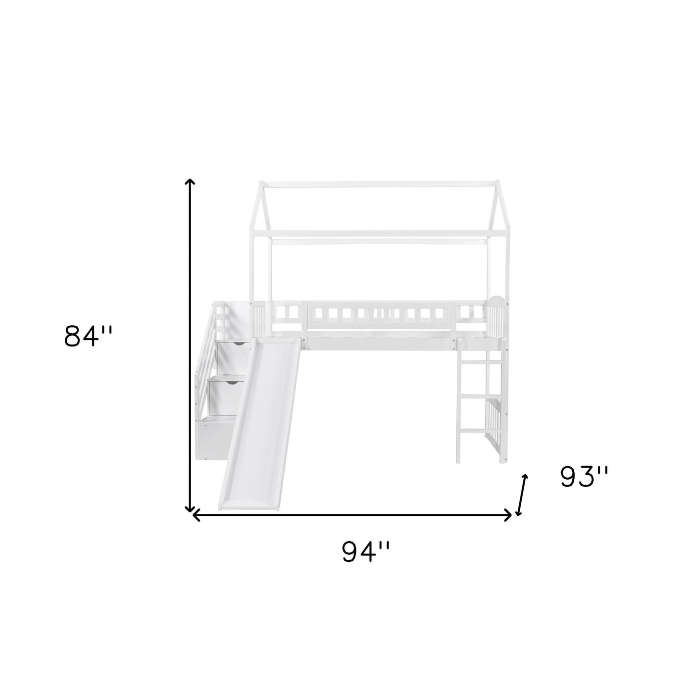 White Twin Size Playhouse Loft Bed With Drawers and Slide - Loft Beds