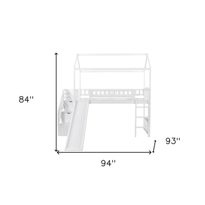 White Twin Size Playhouse Loft Bed With Drawers and Slide - Loft Beds