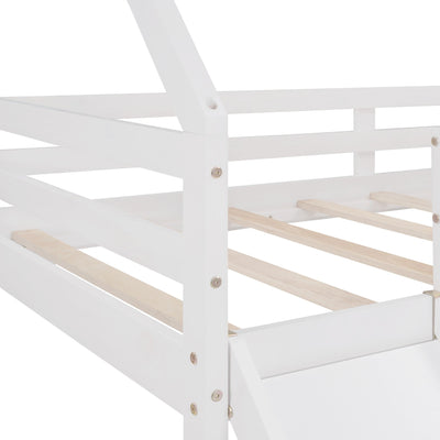 White Twin Size Slide House Loft Bed - Loft Beds