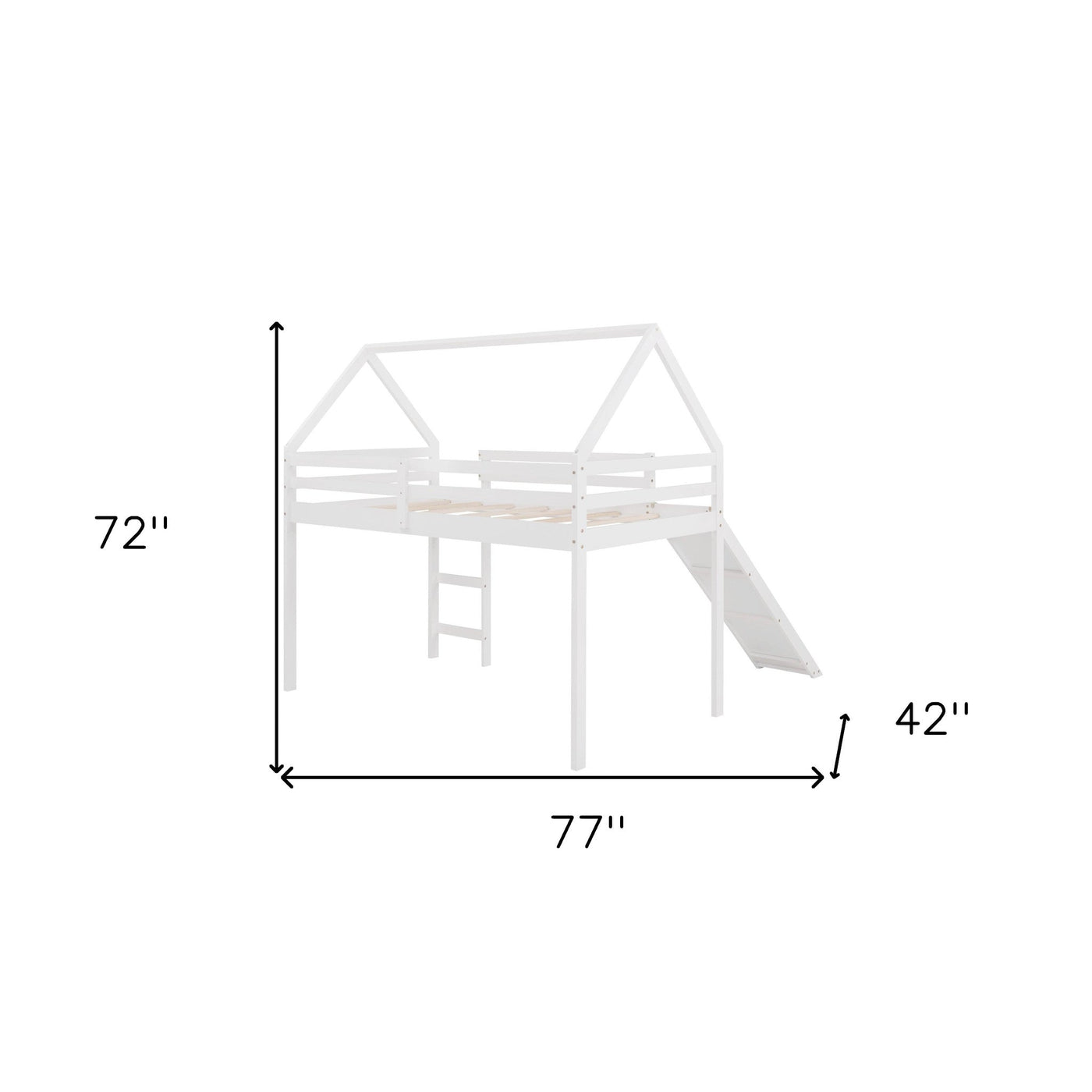 White Twin Size Slide House Loft Bed - Loft Beds