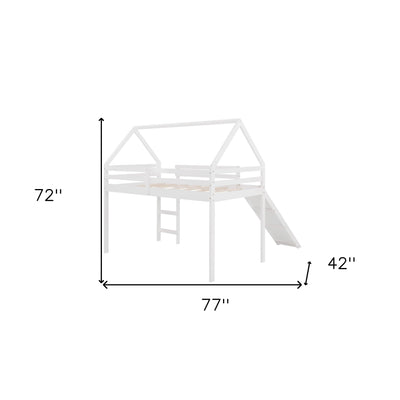 White Twin Size Slide House Loft Bed - Loft Beds