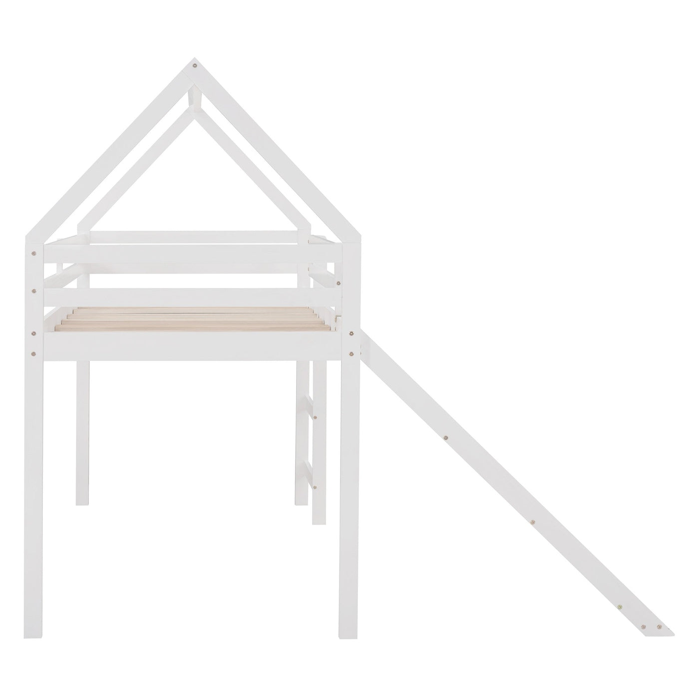 White Twin Size Slide House Loft Bed - Loft Beds