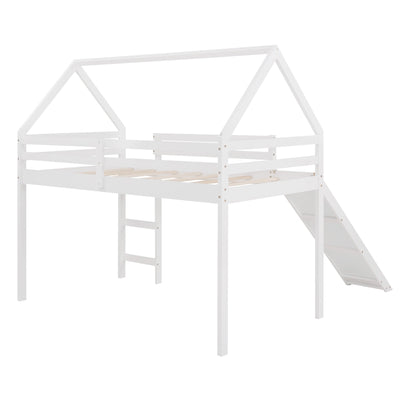 White Twin Size Slide House Loft Bed - Loft Beds