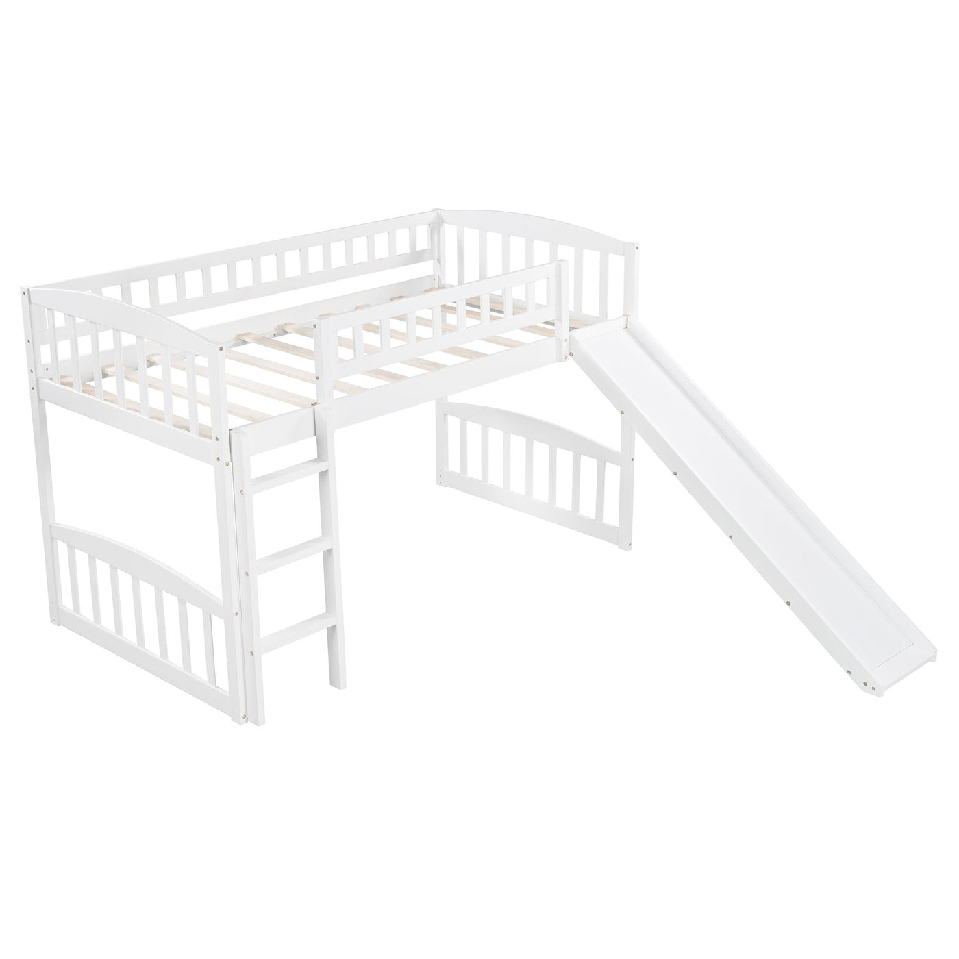 White Twin Traditional Manufactured Wood and Solid Wood Bunk Bed - Bunk Beds