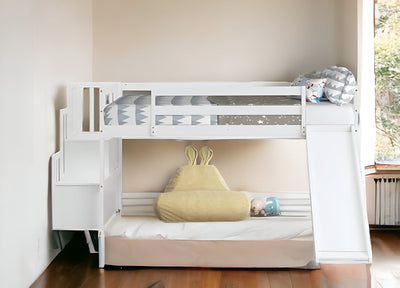 White Twin Traditional Manufactured Wood and Solid Wood Bunk Bed - Bunk Beds