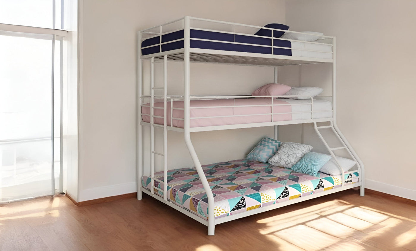 White Twin XL over Full XL over Queen Size Bunk Bed - Bunk Beds