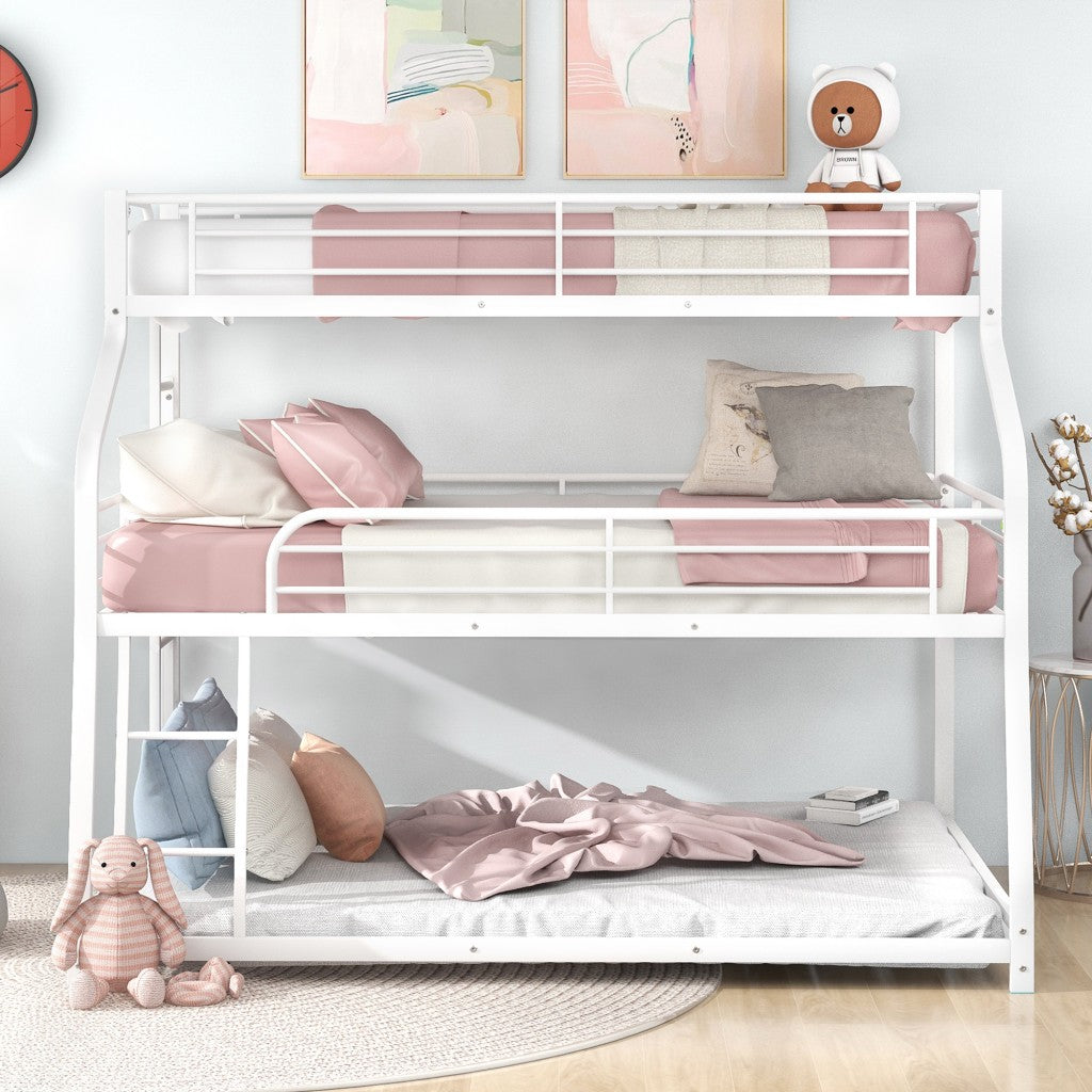 White Twin XL over Full XL over Queen Size Bunk Bed - Bunk Beds