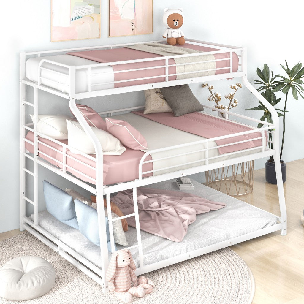 White Twin XL over Full XL over Queen Size Bunk Bed - Bunk Beds