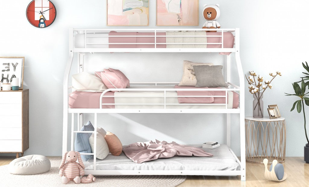 White Twin XL over Full XL over Queen Size Bunk Bed - Bunk Beds