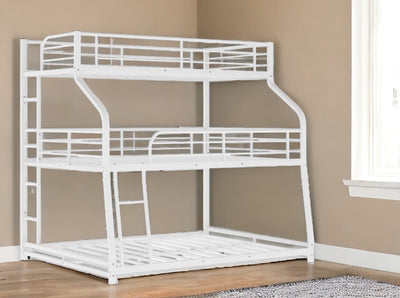 White Twin XL over Full XL over Queen Size Bunk Bed - Bunk Beds