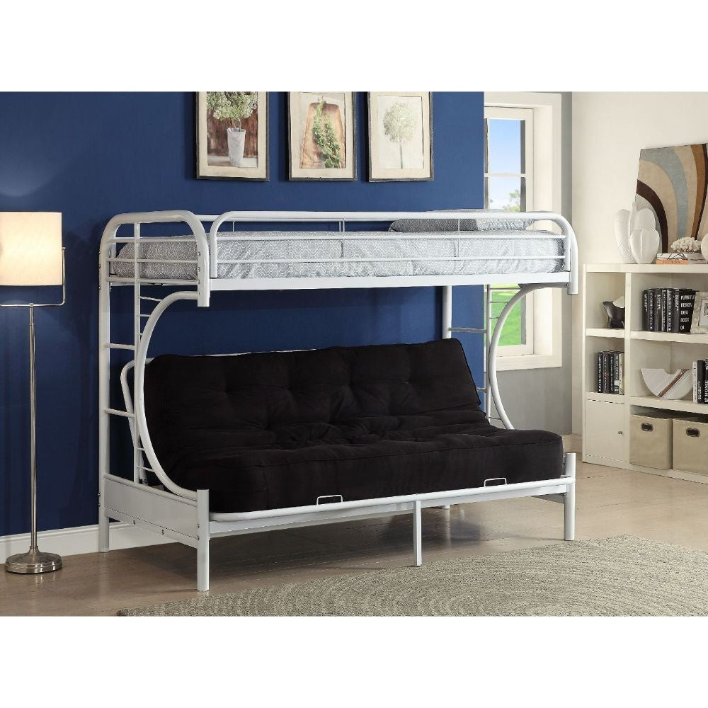 White Twin XL Over Queen Futon Bunk Bed - Bunk Beds