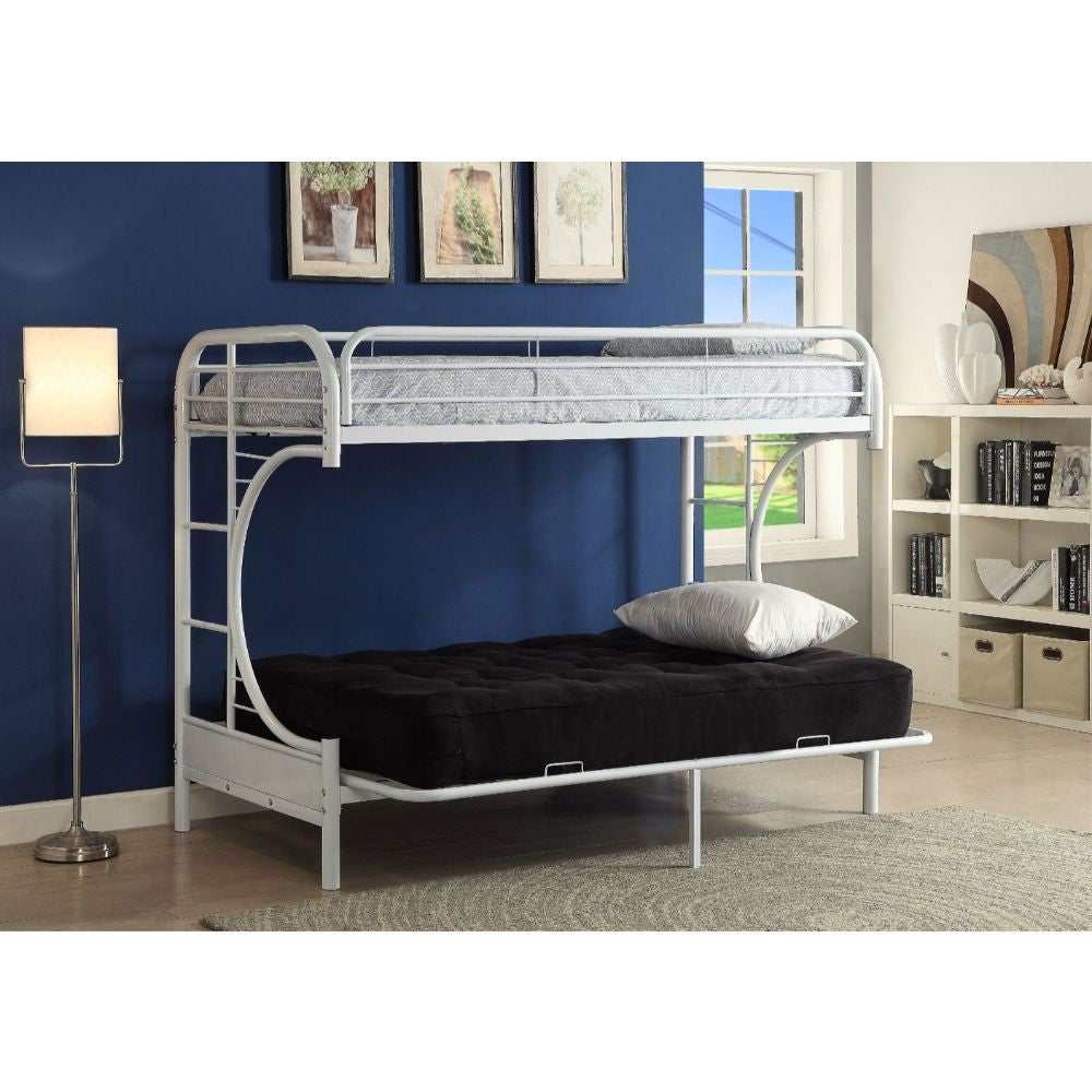 White Twin XL Over Queen Futon Bunk Bed - Bunk Beds