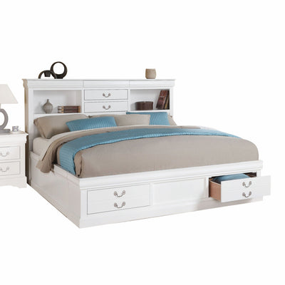 White Wooden Queen Bed With Storage - Standard Beds