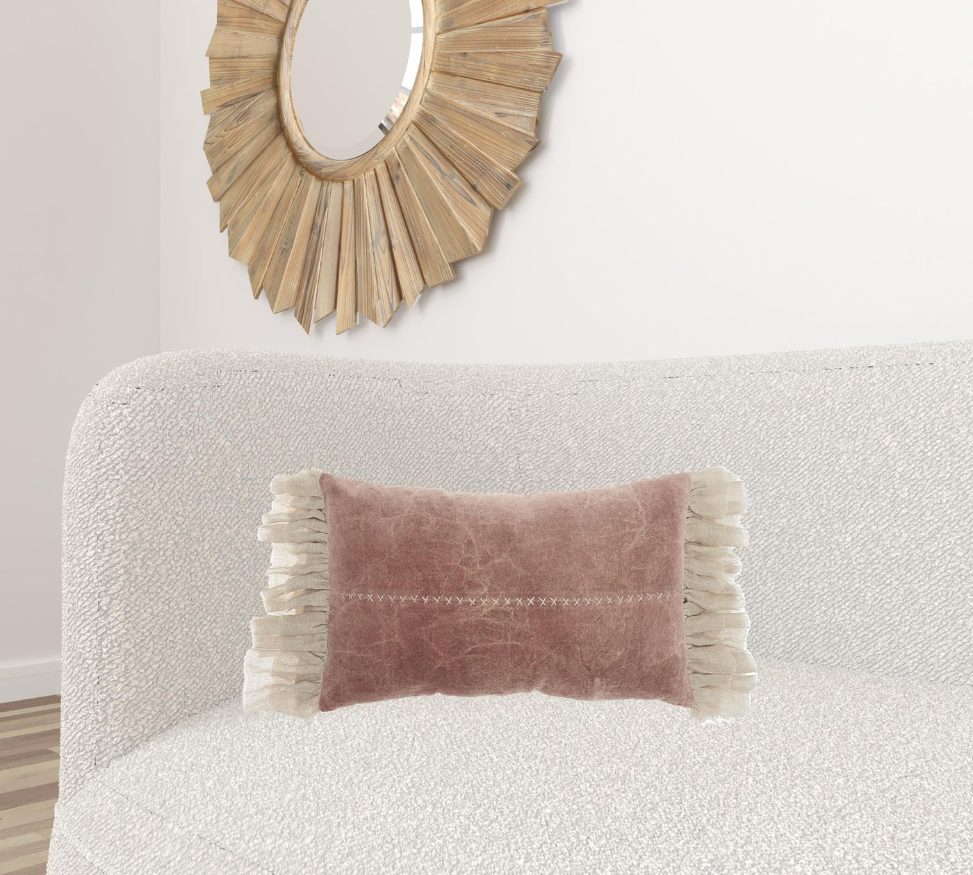 Wide Tasseled Marble Pink Lumbar Pillow - Accent Throw Pillows