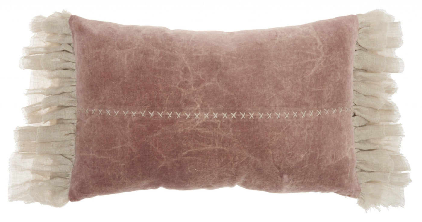 Wide Tasseled Marble Pink Lumbar Pillow - Accent Throw Pillows