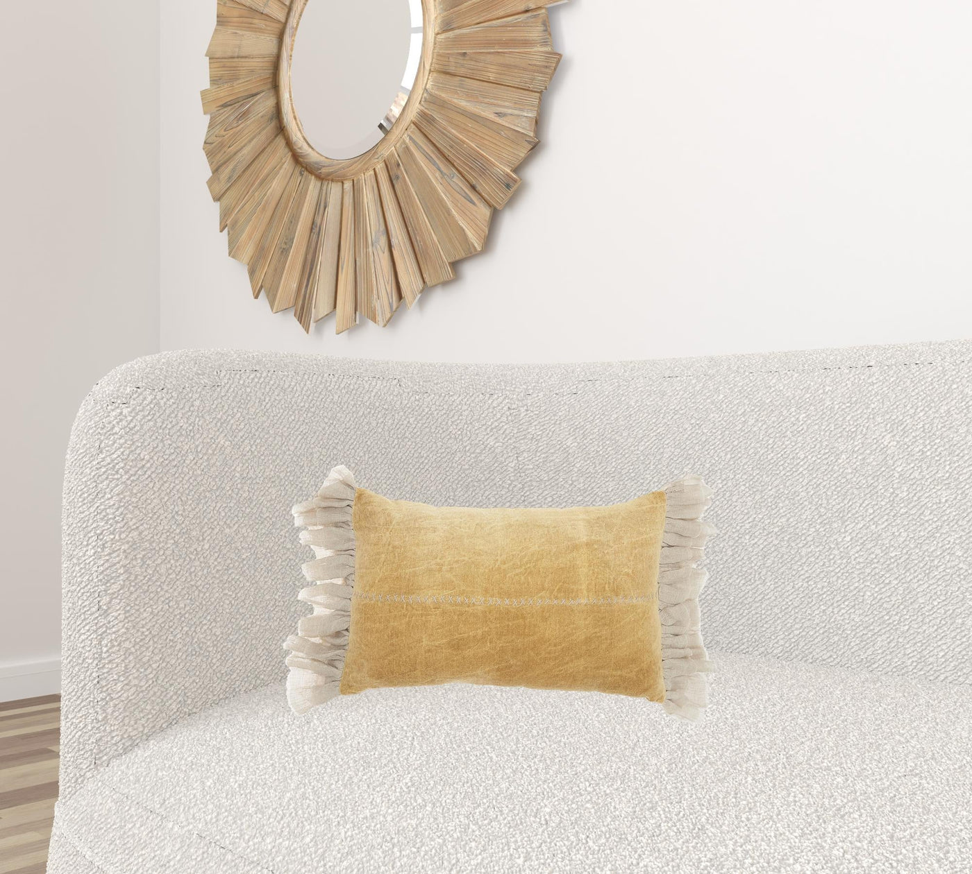 Wide Tasseled Marble Yellow Lumbar Pillow - Accent Throw Pillows