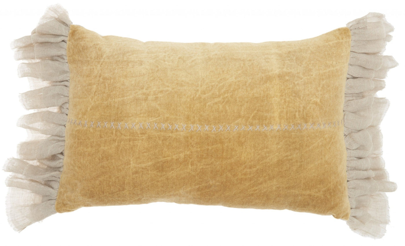 Wide Tasseled Marble Yellow Lumbar Pillow - Accent Throw Pillows