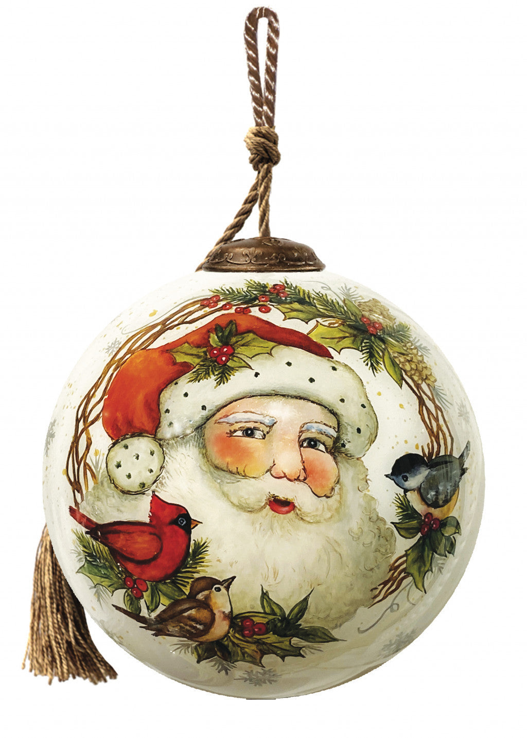 Winter Wreath Forest Santa Hand Painted Mouth Blown Glass Ornament - Christmas Ornaments