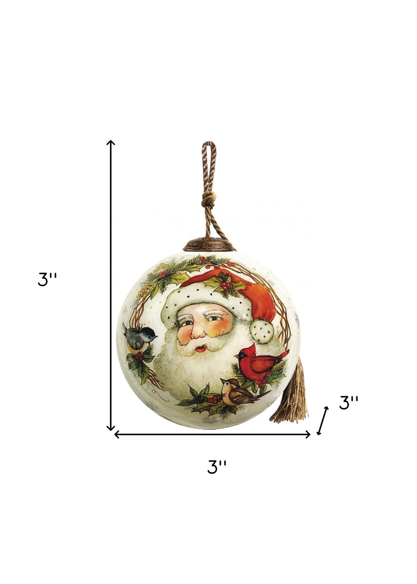 Winter Wreath Forest Santa Hand Painted Mouth Blown Glass Ornament - Christmas Ornaments