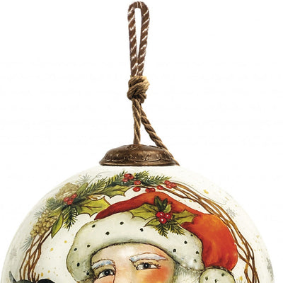 Winter Wreath Forest Santa Hand Painted Mouth Blown Glass Ornament - Christmas Ornaments