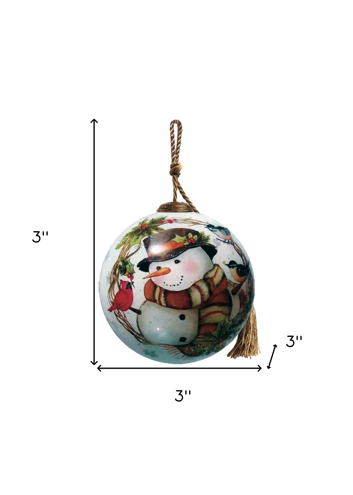 Winter Wreath Forest Snowman Hand Painted Mouth Blown Glass Ornament - Christmas Ornaments