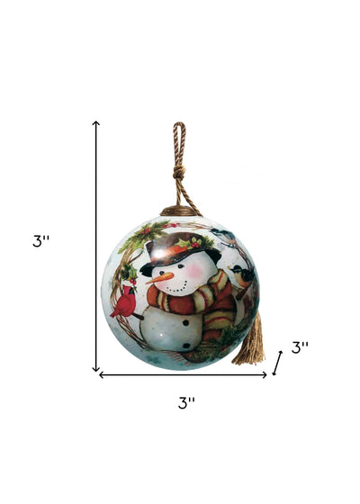 Winter Wreath Forest Snowman Hand Painted Mouth Blown Glass Ornament - Christmas Ornaments