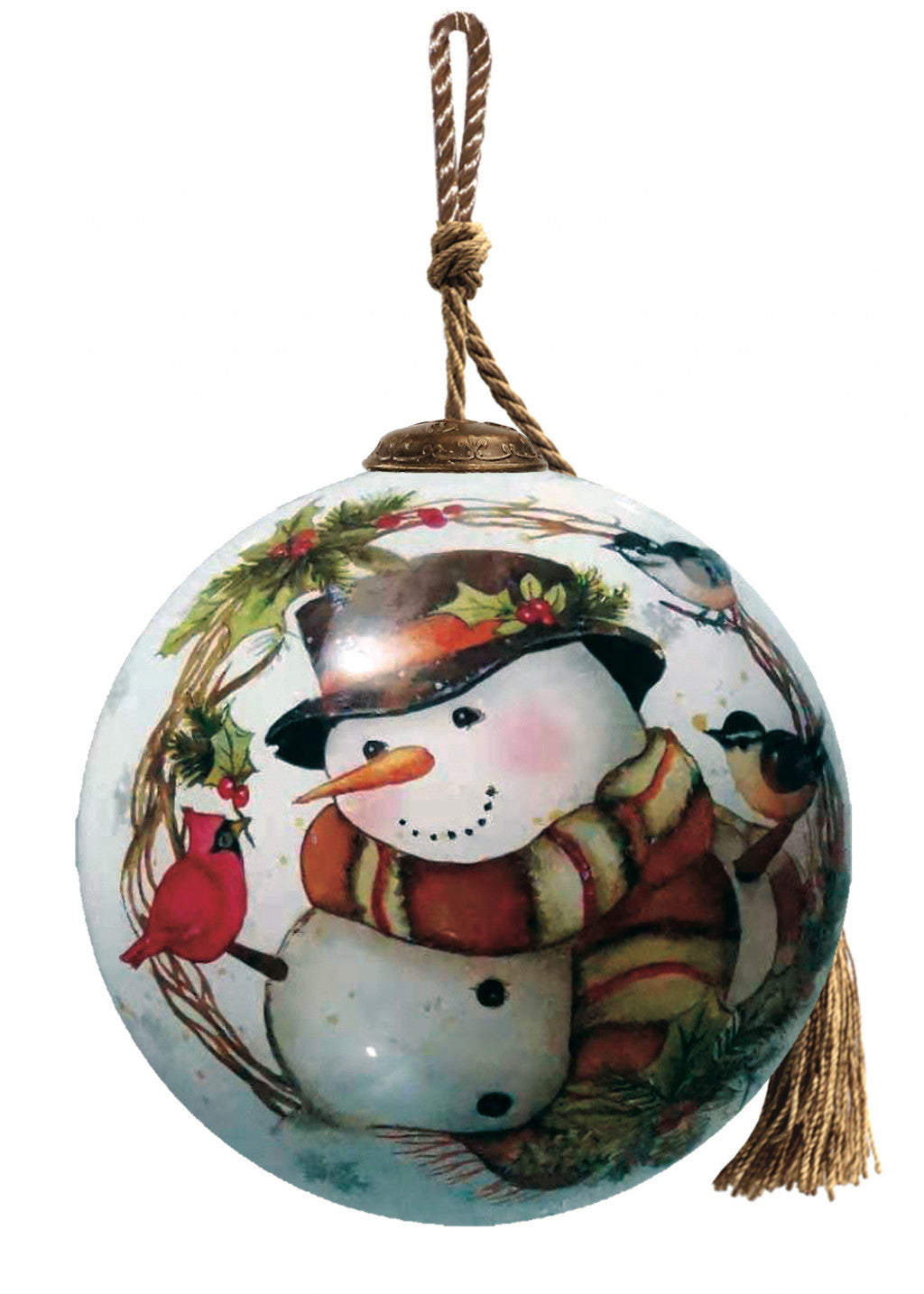 Winter Wreath Forest Snowman Hand Painted Mouth Blown Glass Ornament - Christmas Ornaments