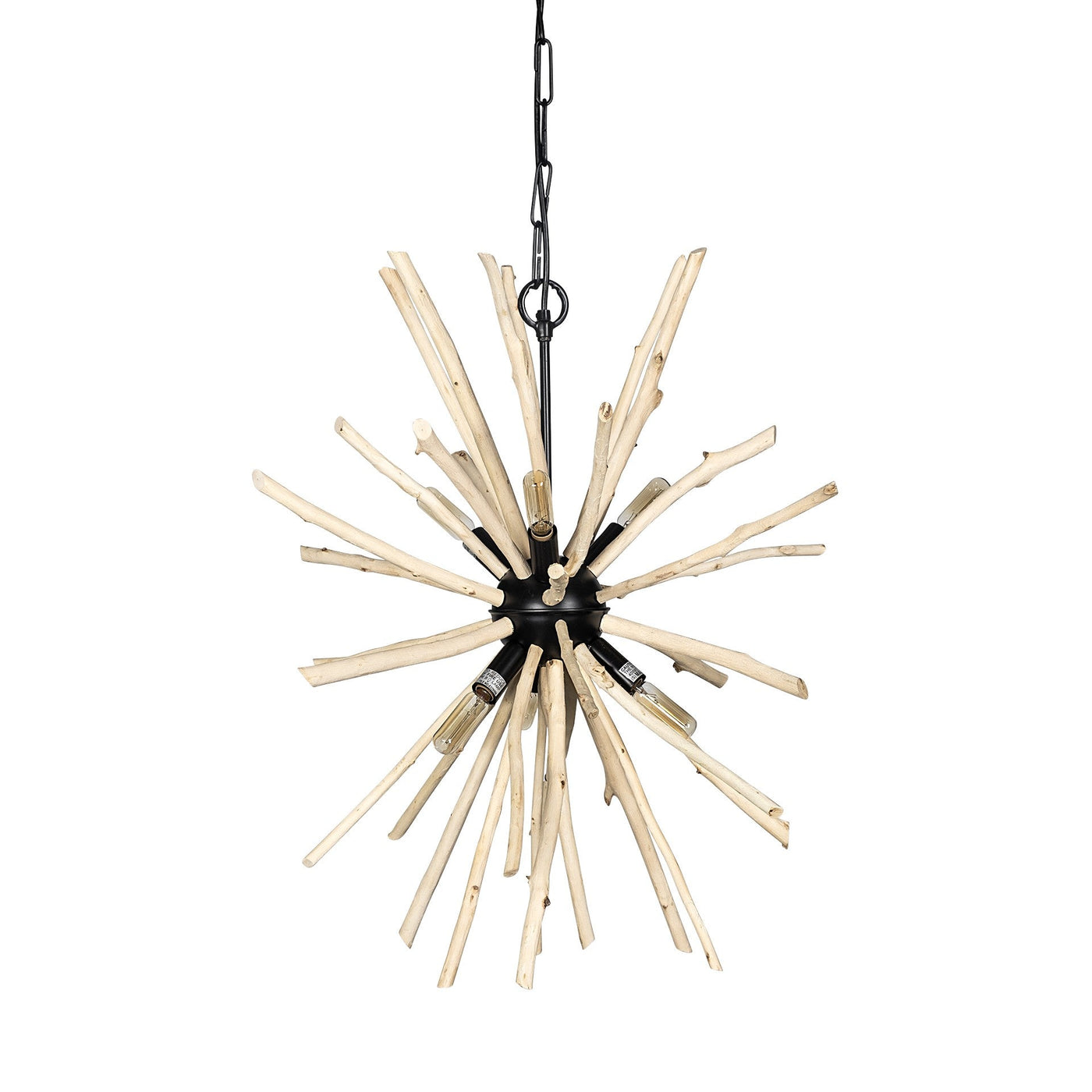 Wood And Metal Starburst Six Bulb Hanging Light - Chandeliers-Pendants-Hanging Lights