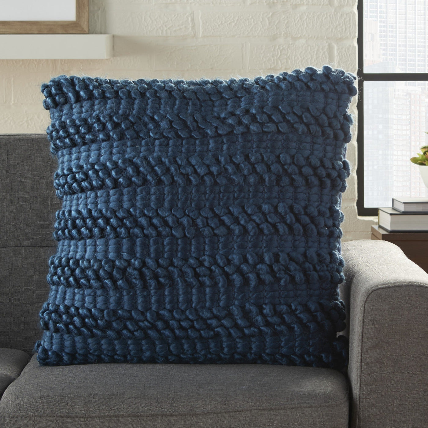 Xl Dark Blue Pom-Pom Detailed Throw Pillow - Accent Throw Pillows