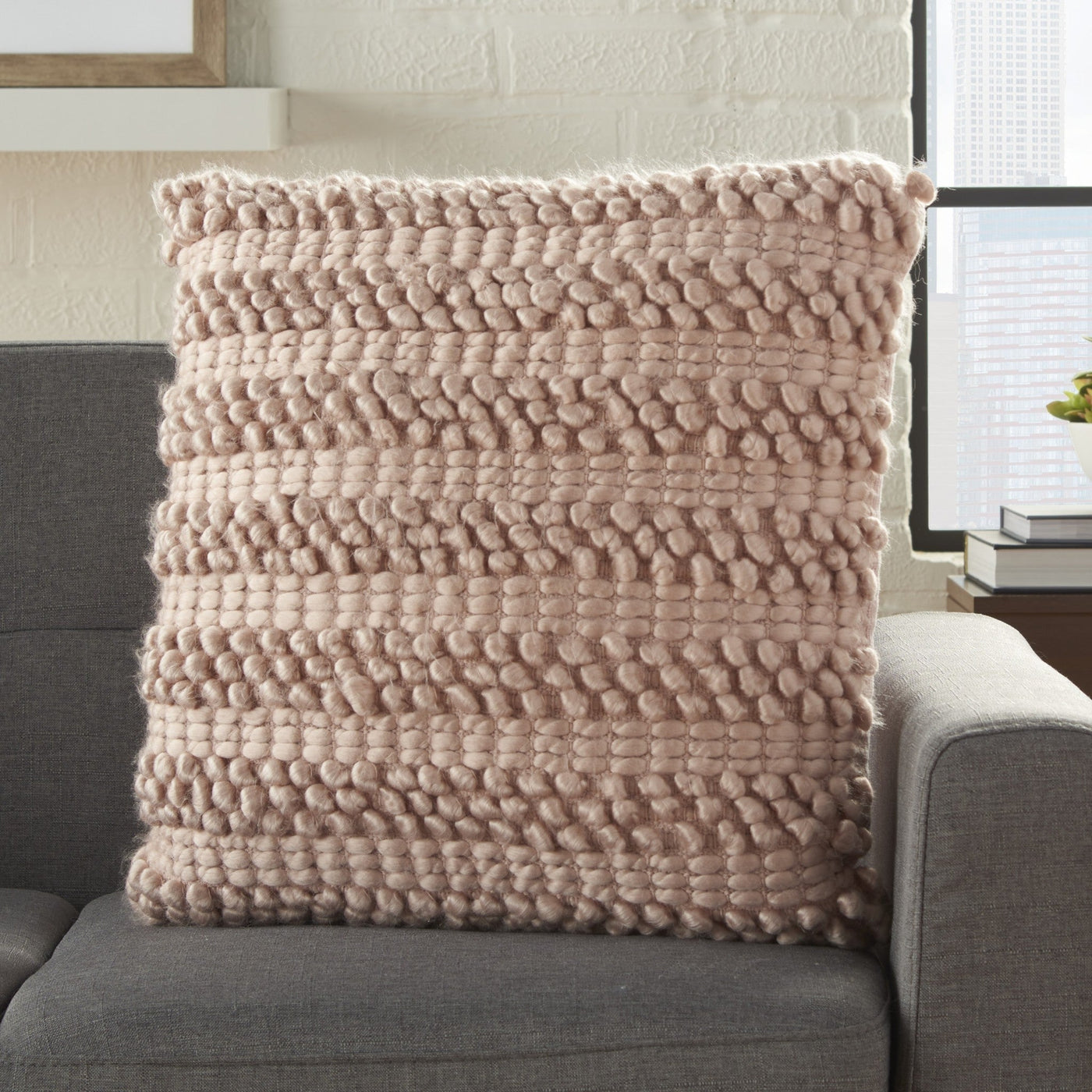 Xl Rose Pink Pom-Pom Detailed Throw Pillow - Accent Throw Pillows